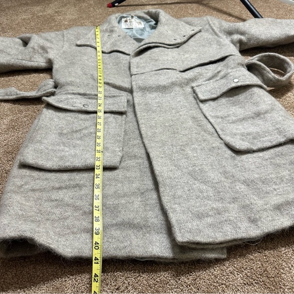 Wool Coat Alafoss of Iceland Icewool Gray Funnel Neck Mid Length Vtg Size Large - Picture 15 of 16